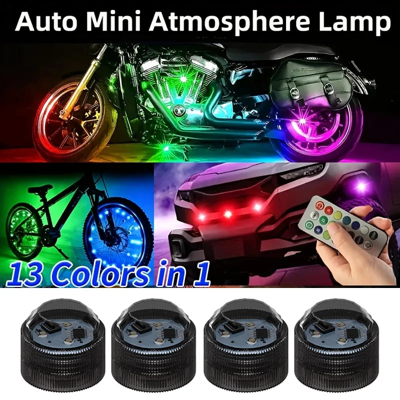 New Wireless Adhesive LED Car Interior Ambient Light Remote Control Decoration Auto Roof Foot Atmosphere Lamp Bicycle Tail Light