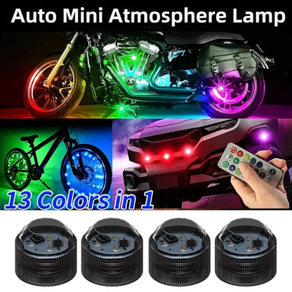 New Wireless Adhesive LED Car Interior Ambient Light Remote Control Decoration Auto Roof Foot Atmosphere Lamp Bicycle Tail Light