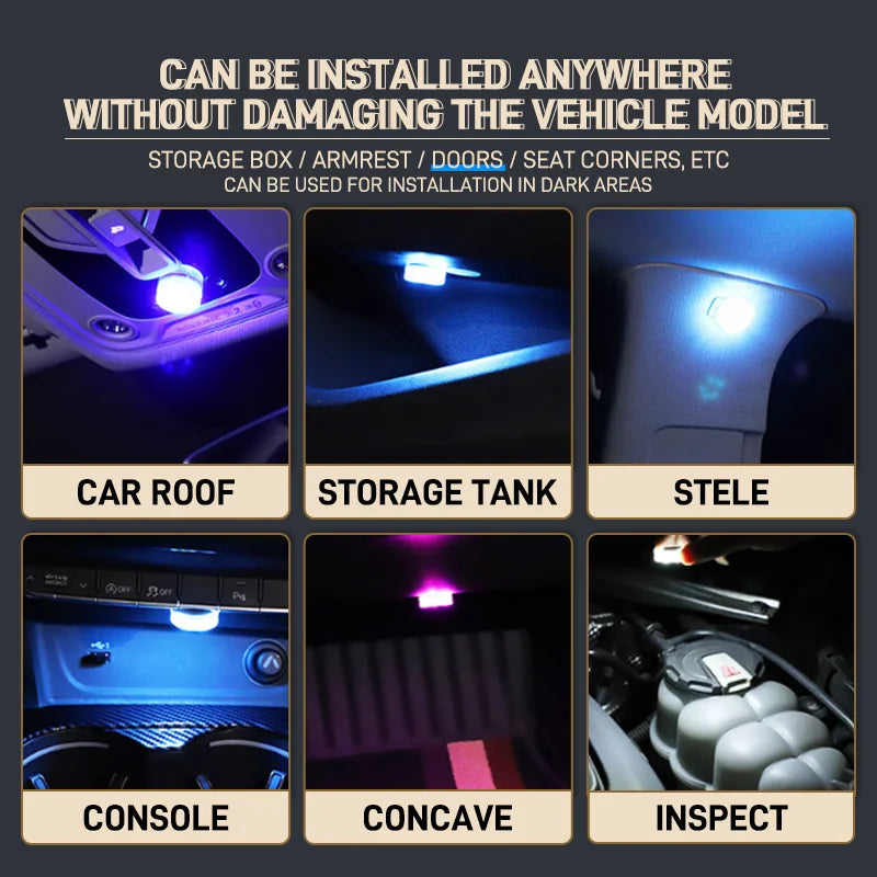 New Wireless Adhesive LED Car Interior Ambient Light Remote Control Decoration Auto Roof Foot Atmosphere Lamp Bicycle Tail Light