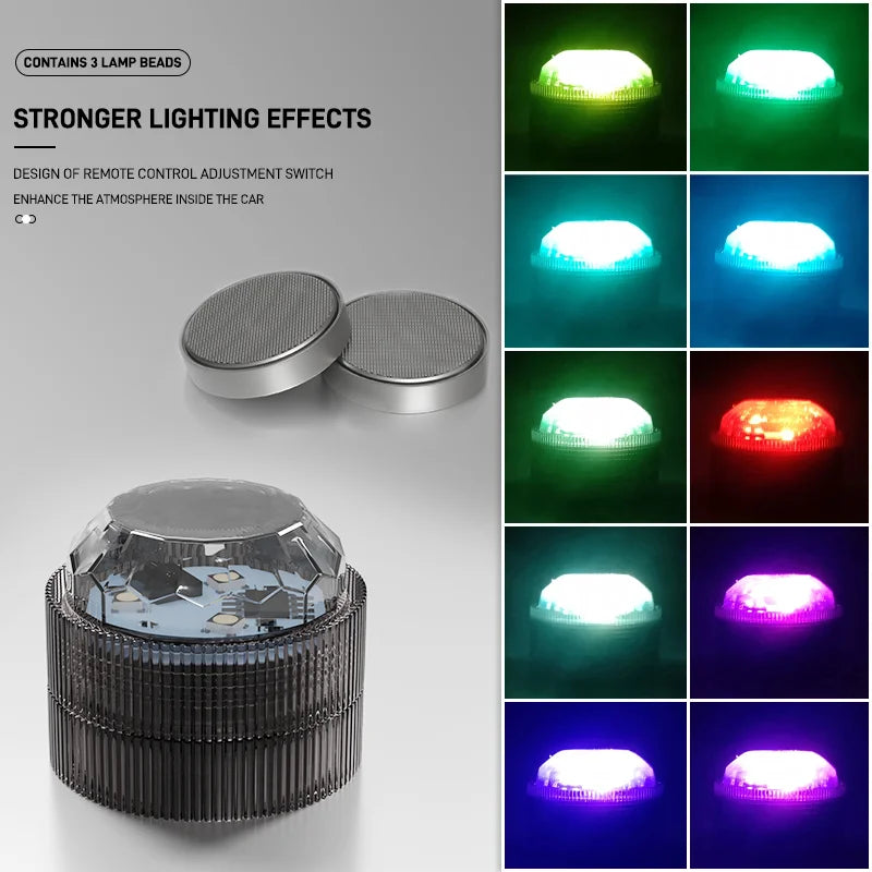New Wireless Adhesive LED Car Interior Ambient Light Remote Control Decoration Auto Roof Foot Atmosphere Lamp Bicycle Tail Light