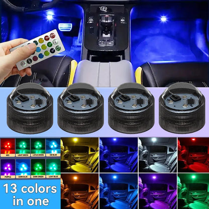 New Wireless Adhesive LED Car Interior Ambient Light Remote Control Decoration Auto Roof Foot Atmosphere Lamp Bicycle Tail Light