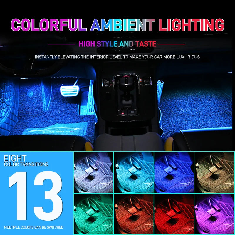 New Wireless Adhesive LED Car Interior Ambient Light Remote Control Decoration Auto Roof Foot Atmosphere Lamp Bicycle Tail Light